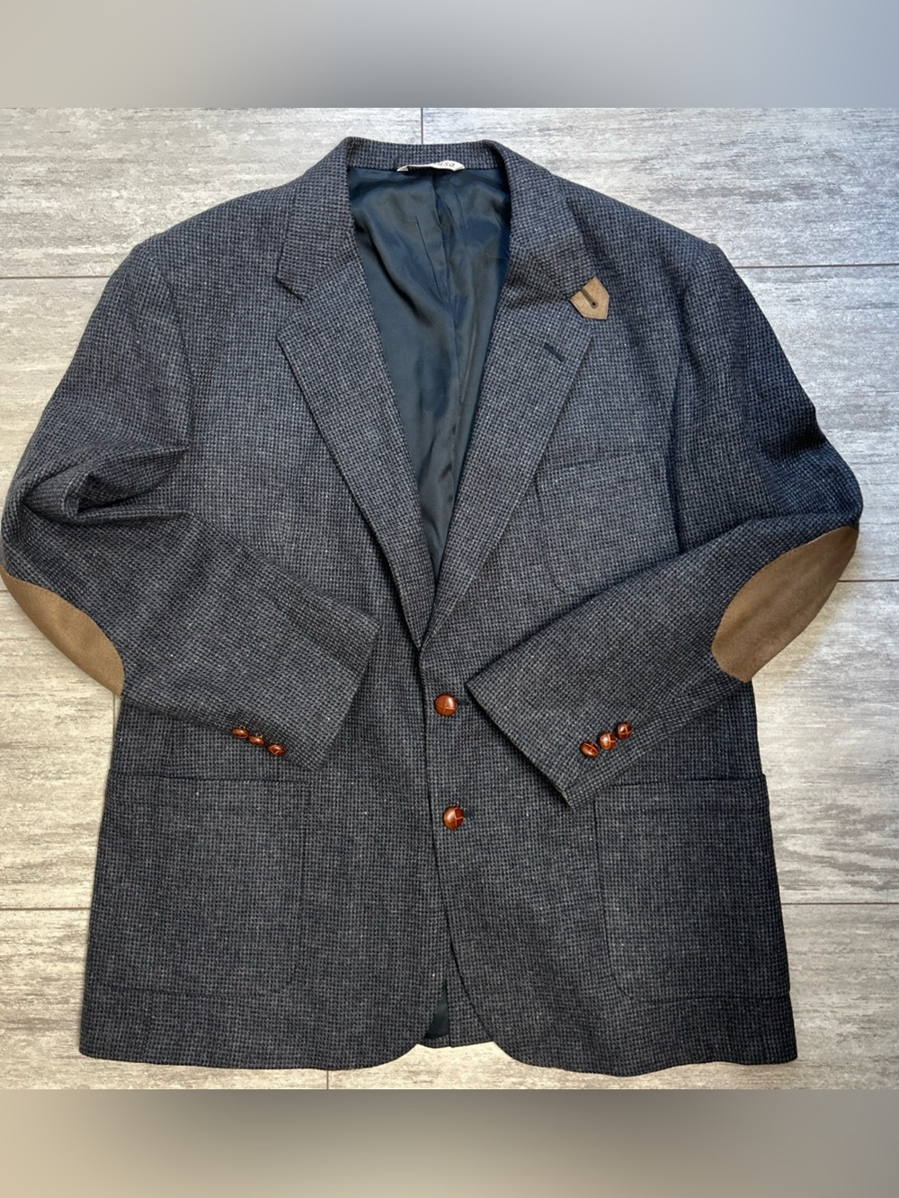 Vintage Stafford Lambswool Tweed Sport Coat Blazer Blue Gray 48L  Elbow Patches